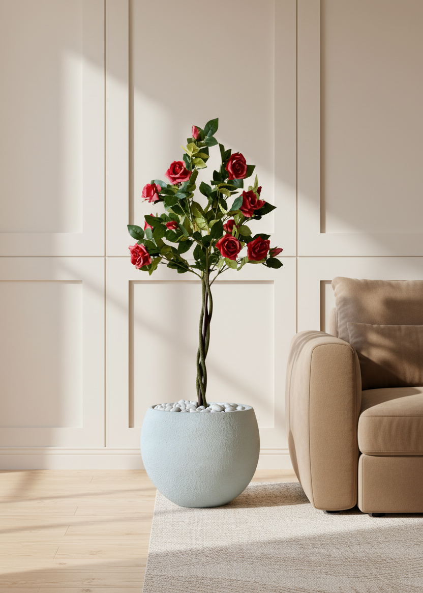 Artificial Red Twisted Rose Plant - 4 Feet