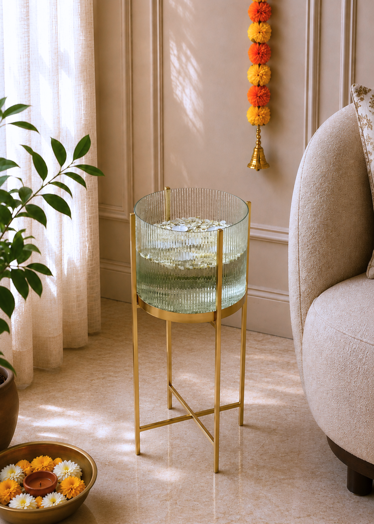 Fluted Glass Bowl Stand - Large