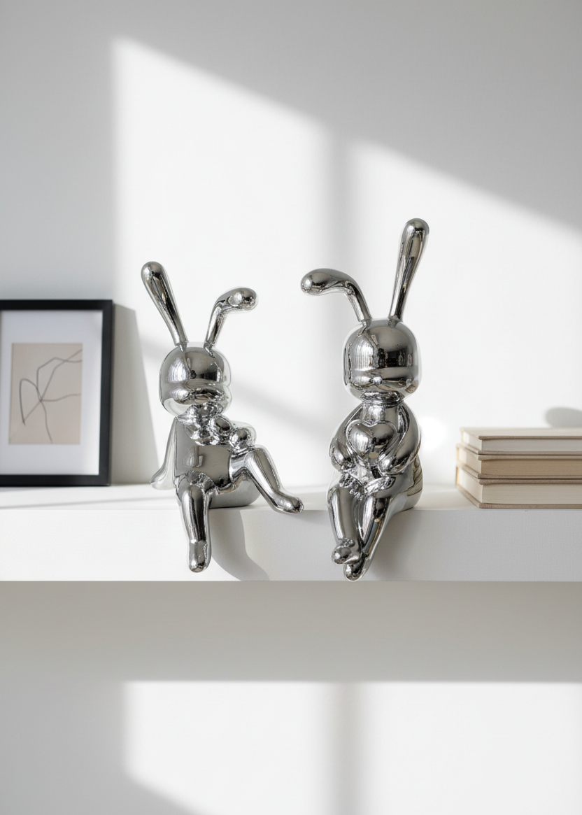 Luxe Chrome Bunny Duo - Set of 2