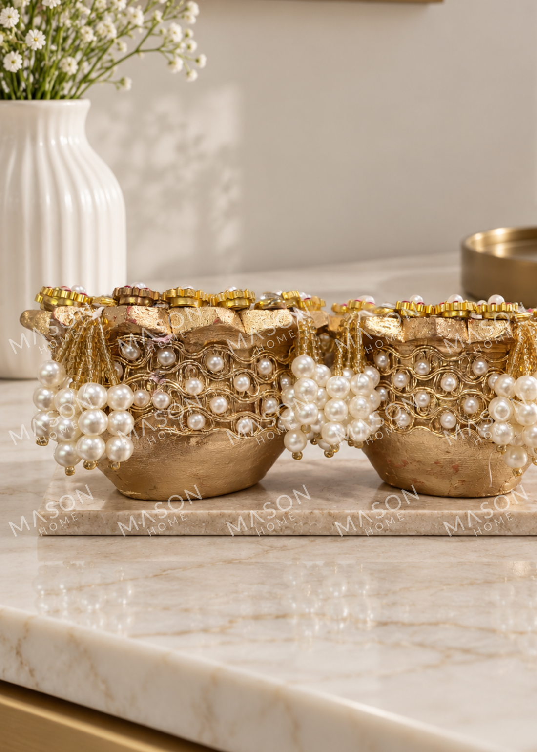 Handmade Rustic Rooh Pearl Diya - Set of 2