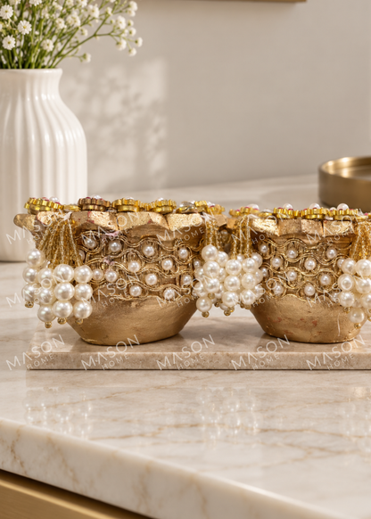 Handmade Clay Rustic Rooh Pearl Diya - Set of 2