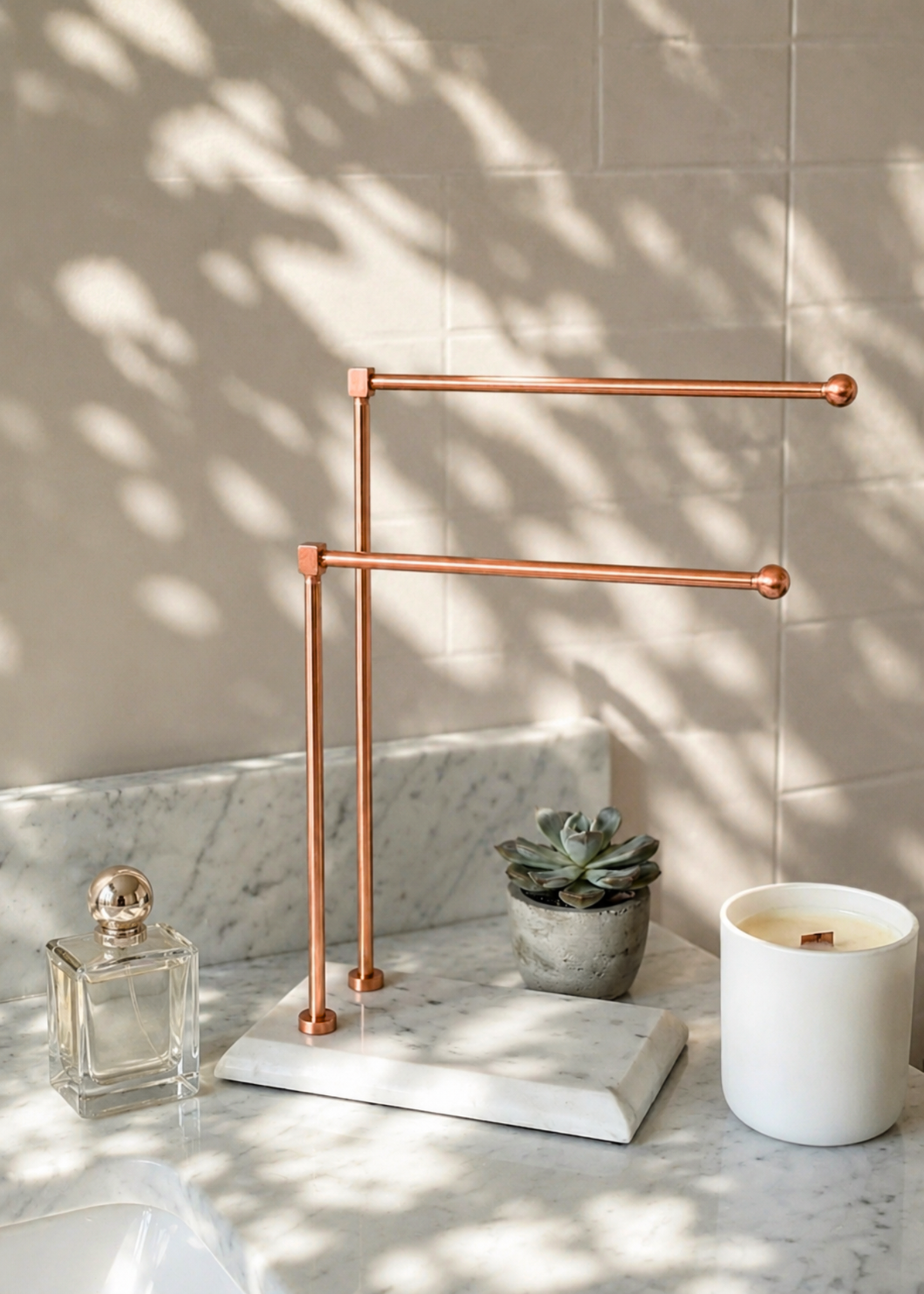Melrose Hand Towel Stand - White &amp; Rose Gold
