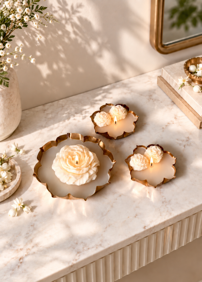 Ivory Bloom Gold Urli Candle Gift Set of 3