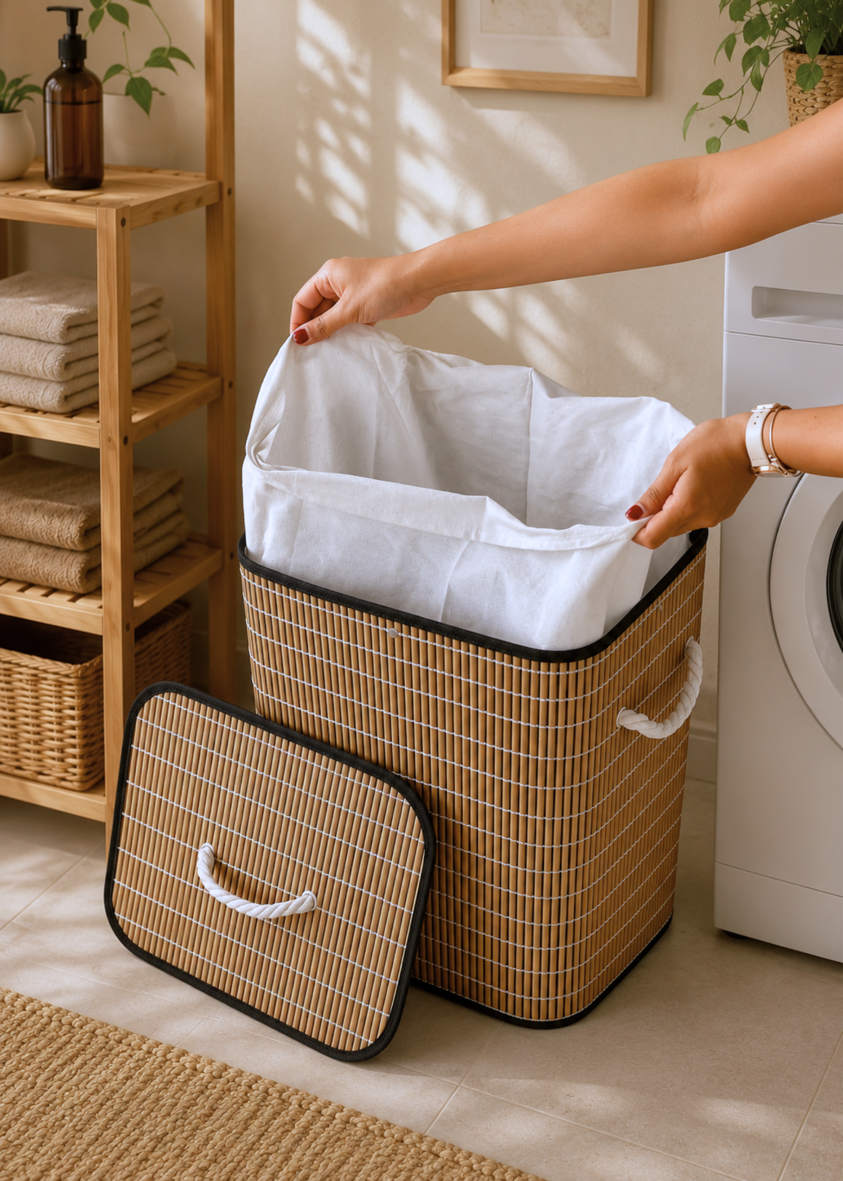 Baskora Laundry  Basket - White &amp; Brown