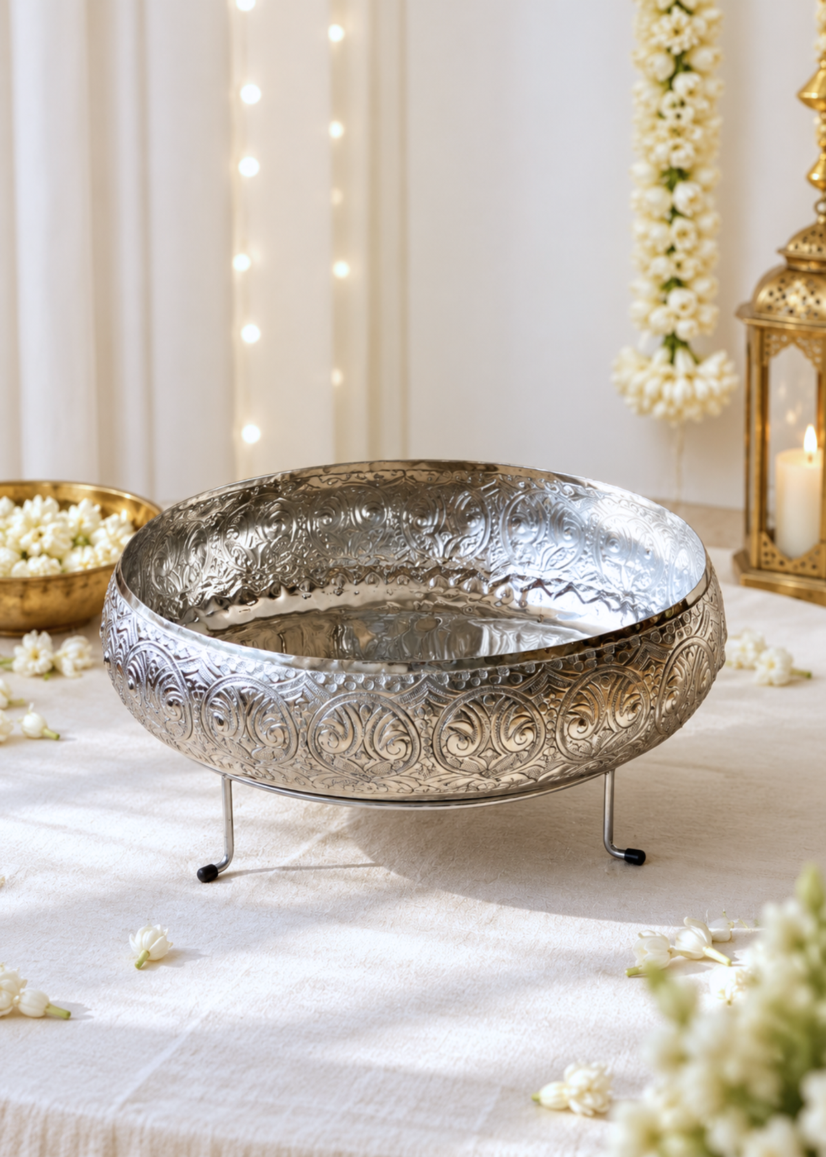 Naksh Silver Oval Urli - Large