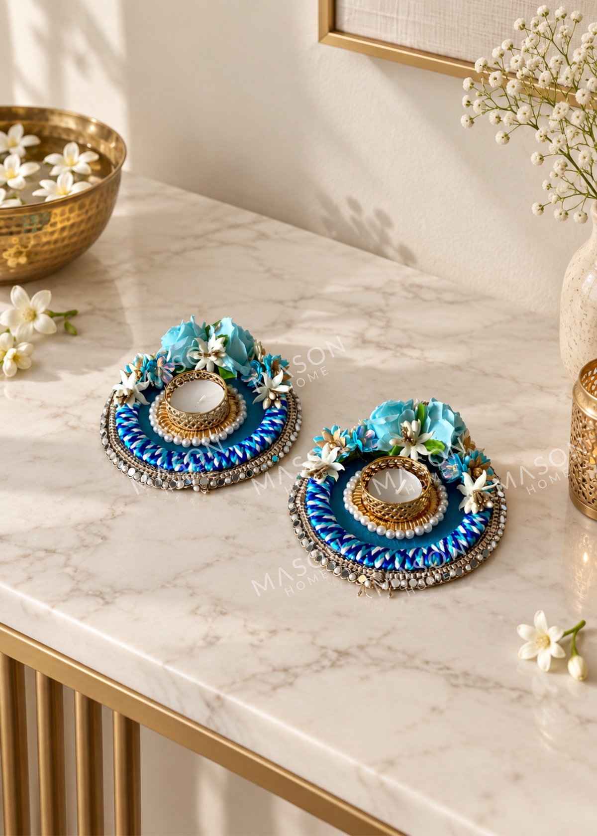 Azure Tealight Holder Blue - Set of 2