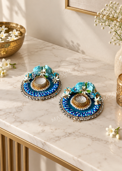 Azure Tealight Holder Blue - Set of 2