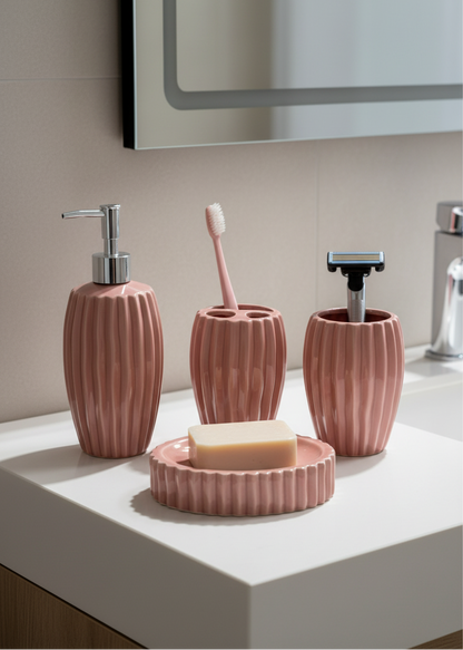 Ribbed Ceramic Bathroom Set - Peach