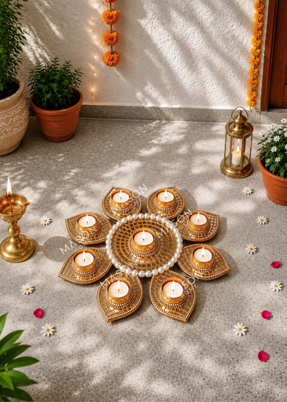 Festive Mirror Bloom Diya Rangoli