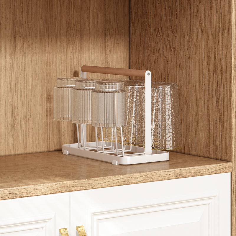 Wooden Handle Glass Holder with Water Tray White