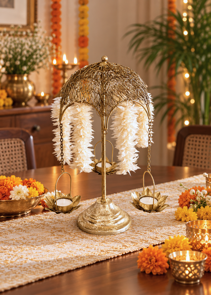 Antique Lotus Diya Stand - Small