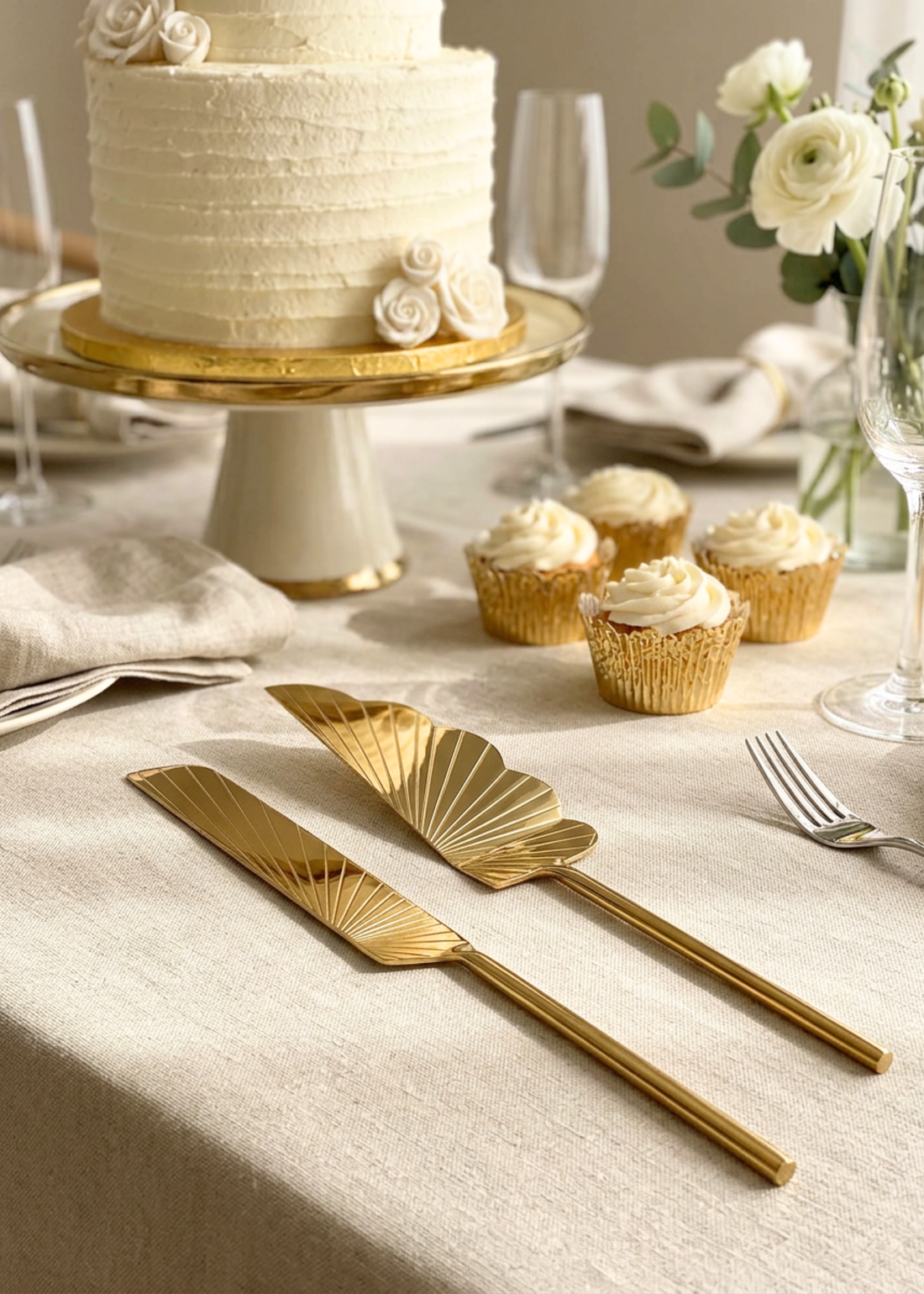 Luna Cake Knife And Server - Gold