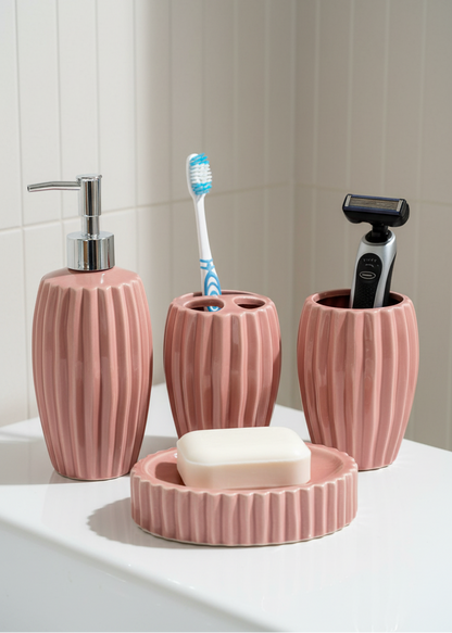Ribbed Ceramic Bathroom Set - Peach