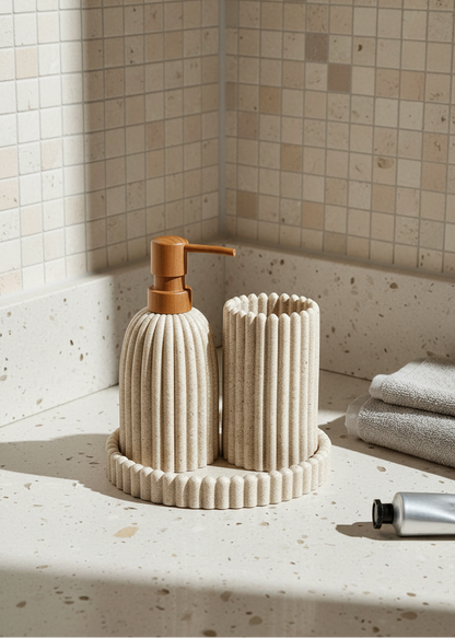 Terra Ribbed Bathroom Set - Set of 3 (Beige)