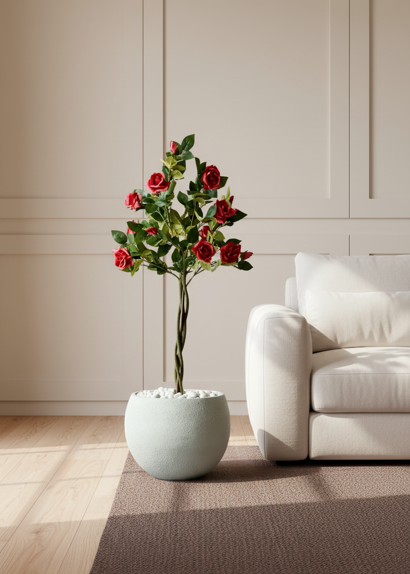 Artificial Red Twisted Rose Plant - 4 Feet