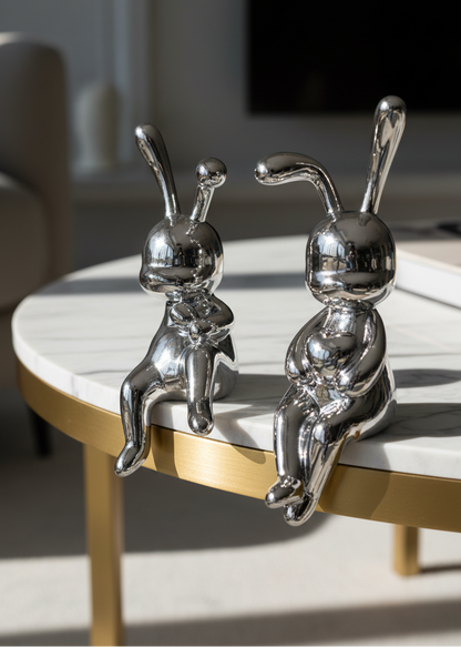 Luxe Chrome Bunny Duo - Set of 2