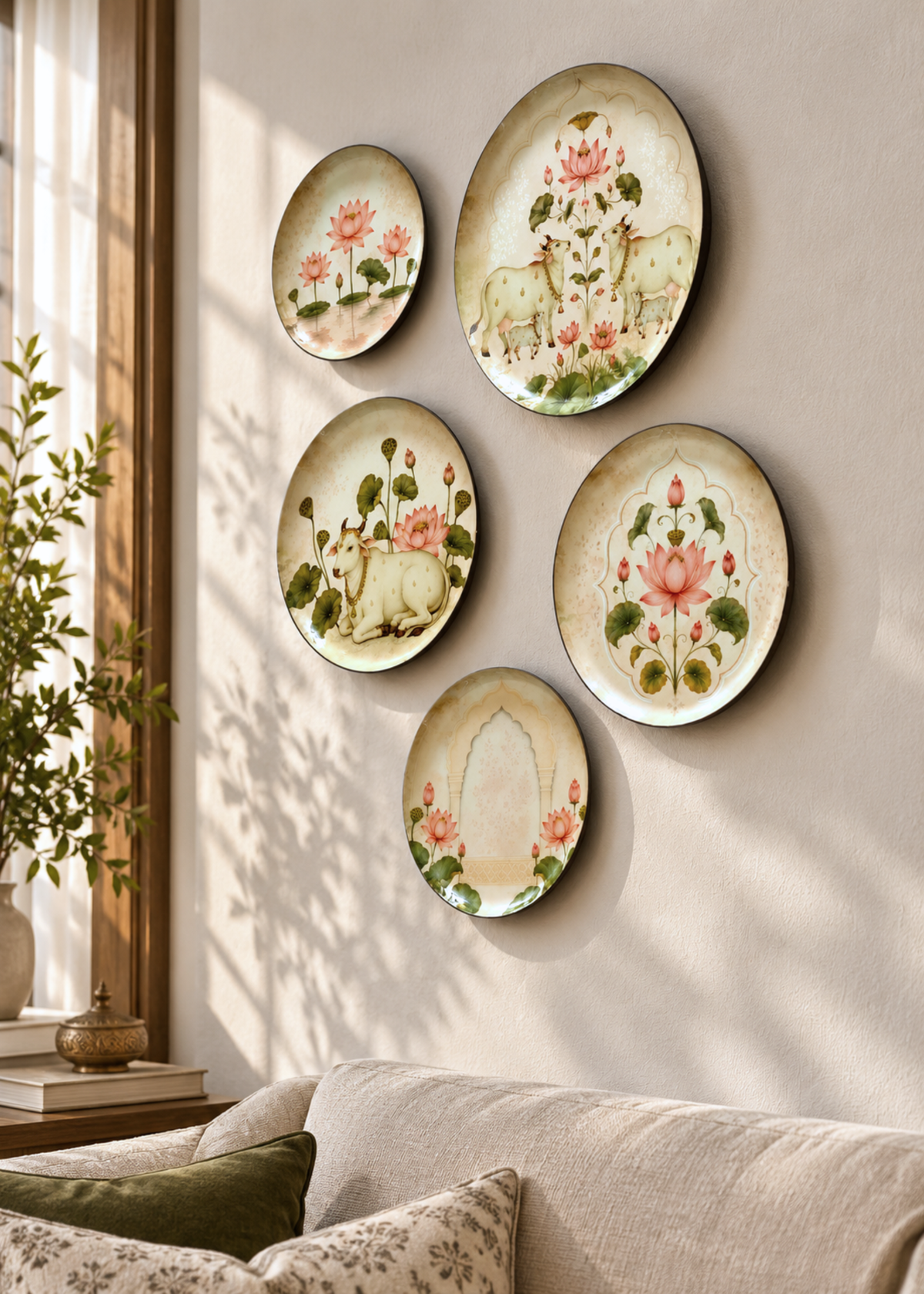 Lotus Pichwai Wall Plates (Set of 5)