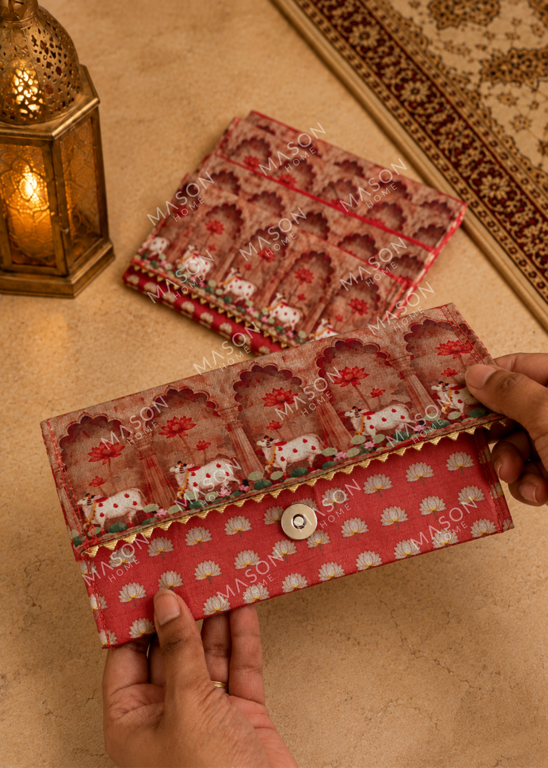 Festive Vrindavan Lotus Envelopes - Red (Set of 5)