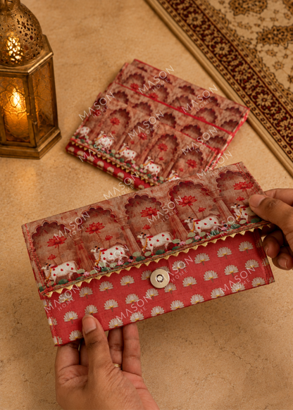 Festive Vrindavan Lotus Envelopes - Red (Set of 5)
