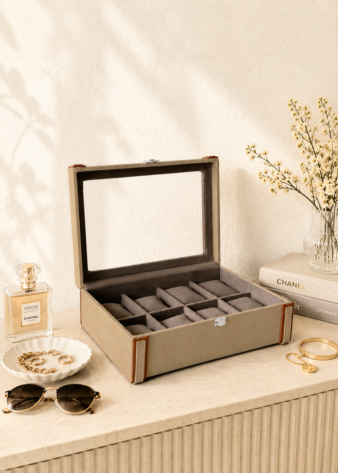 Naples Taupe Watch Box - 8 Slots