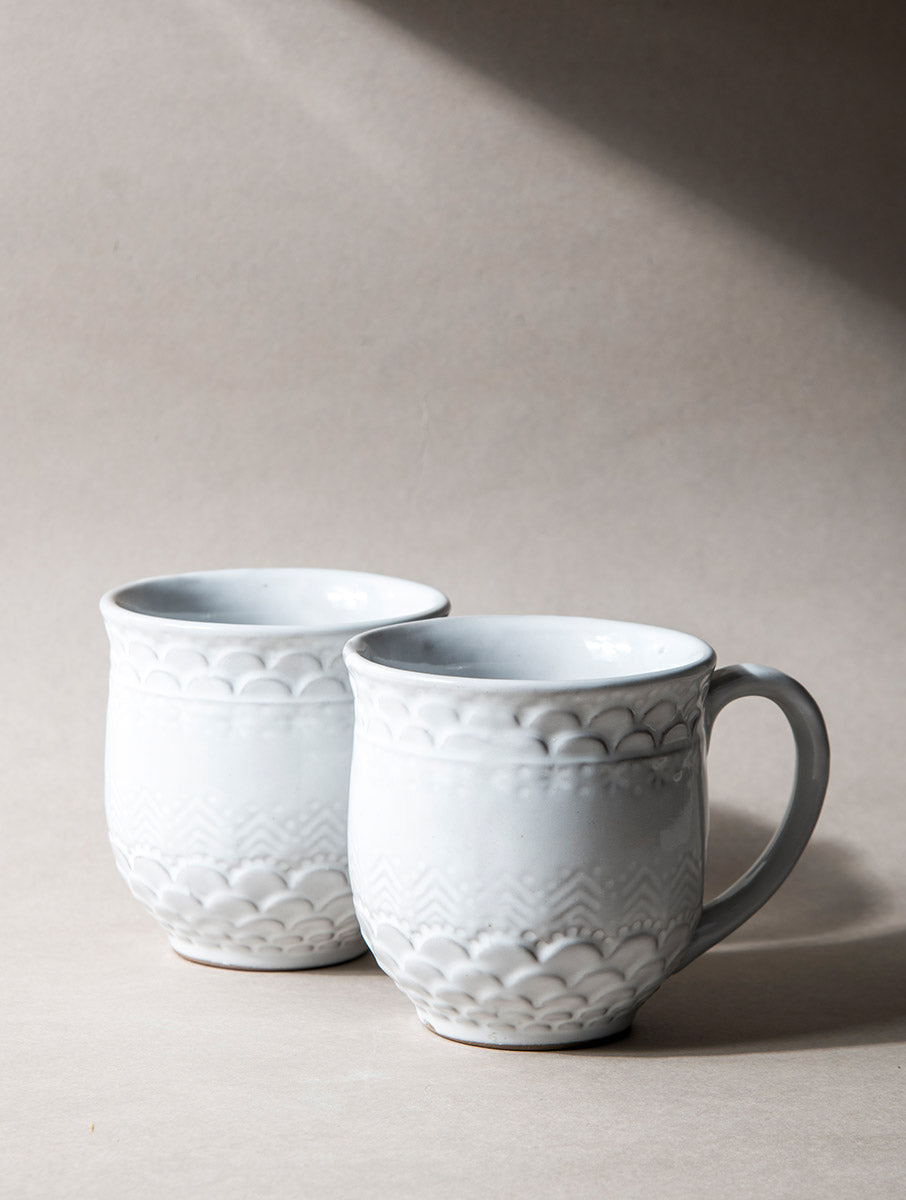 White Etched Mug (Set of 2)