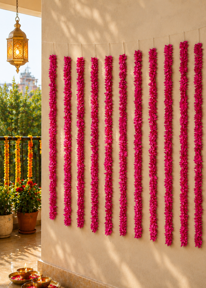 Decorative Artificial Pink Gajra - Set Of 12 (3 Feet)