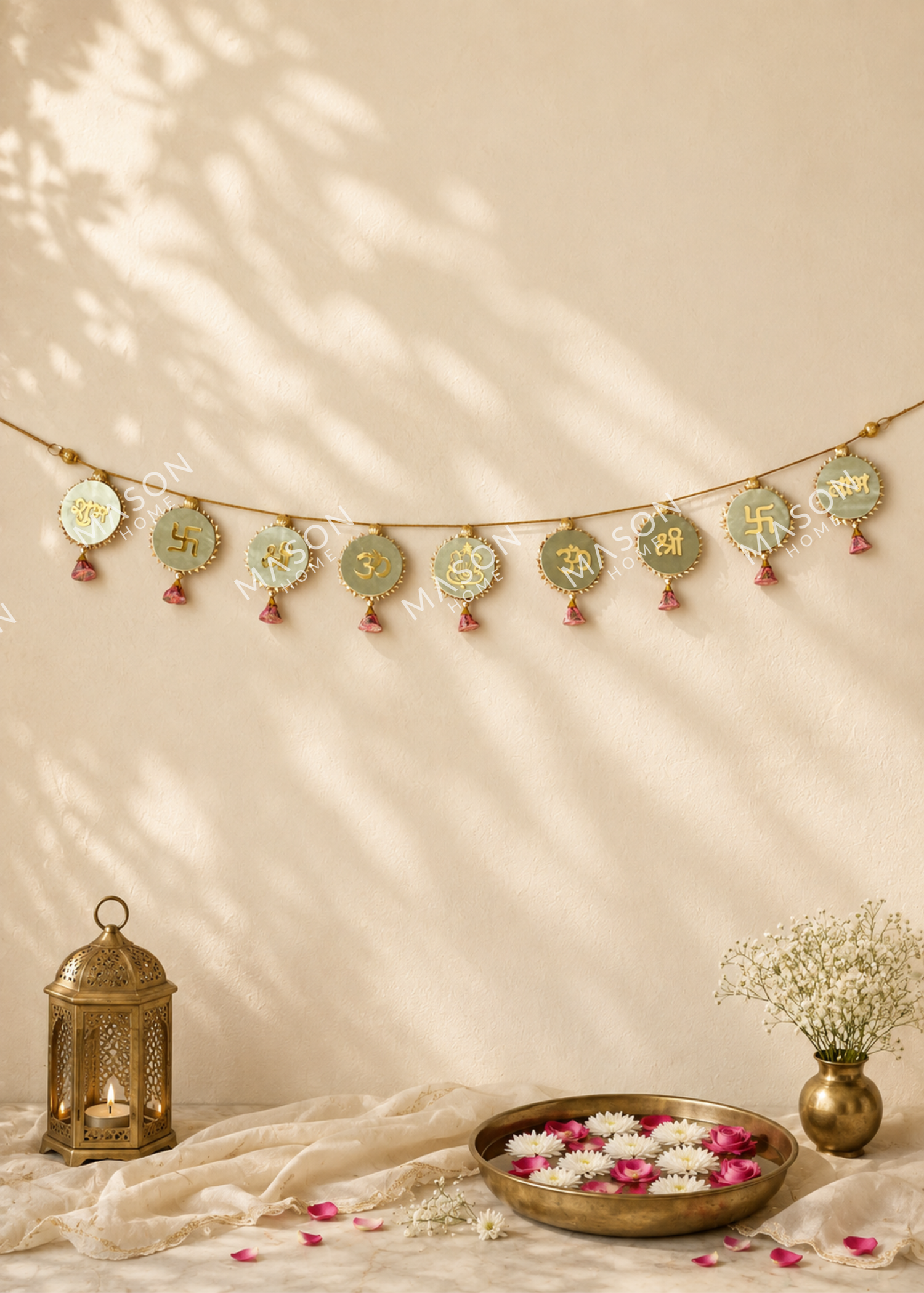 Festive Shubh Rang Reversible Toran - Green &amp; Pink