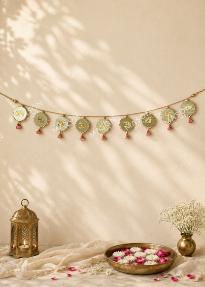 Festive Shubh Rang Reversible Toran - Green &amp; Pink