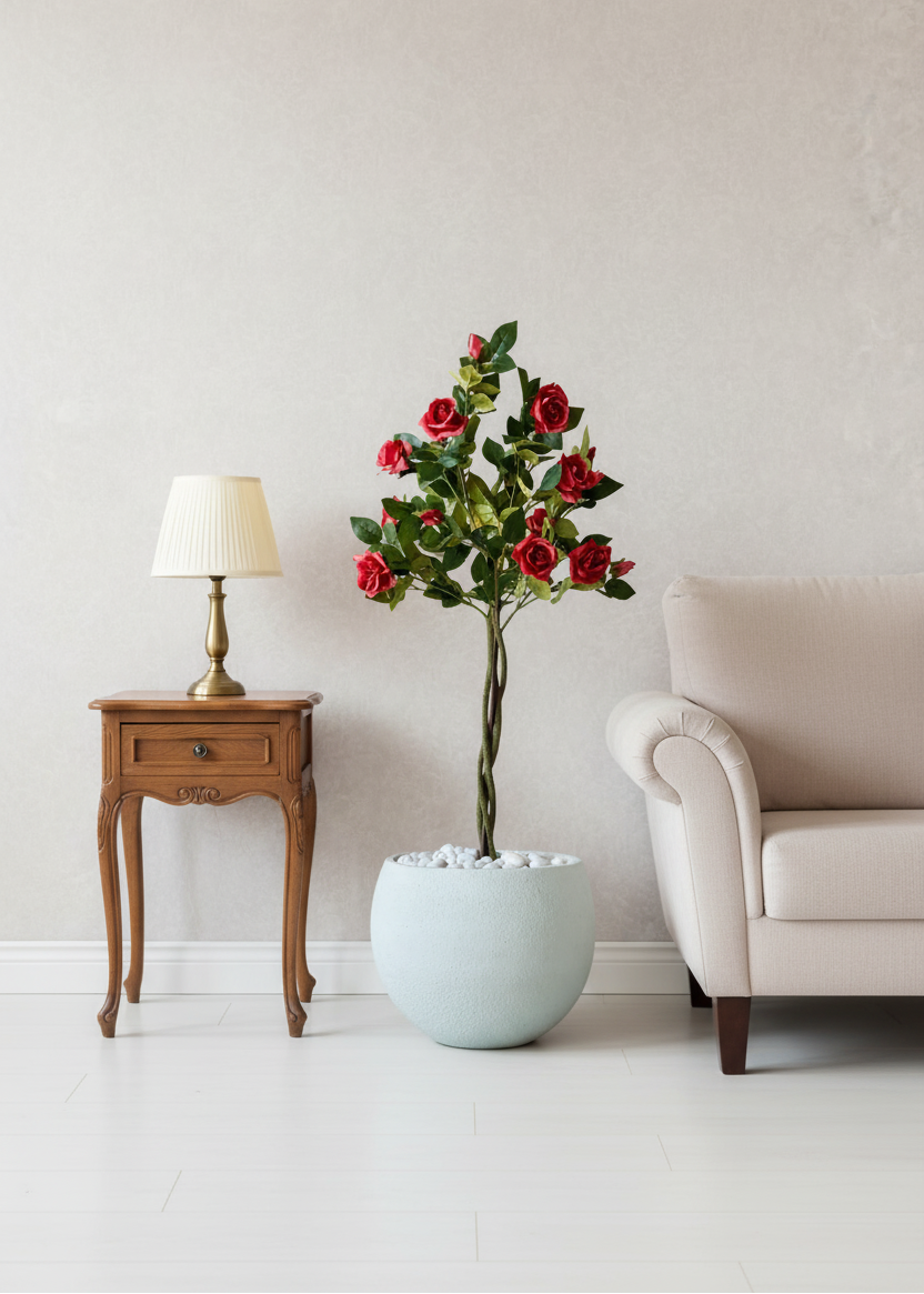 Artificial Red Twisted Rose Plant - 4 Feet