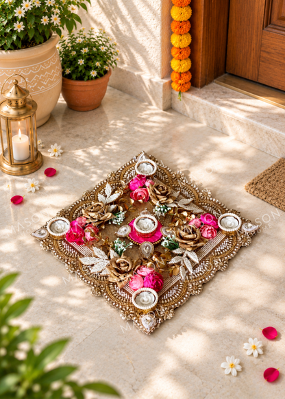 Festive Rose Grace I Artificial Rangoli