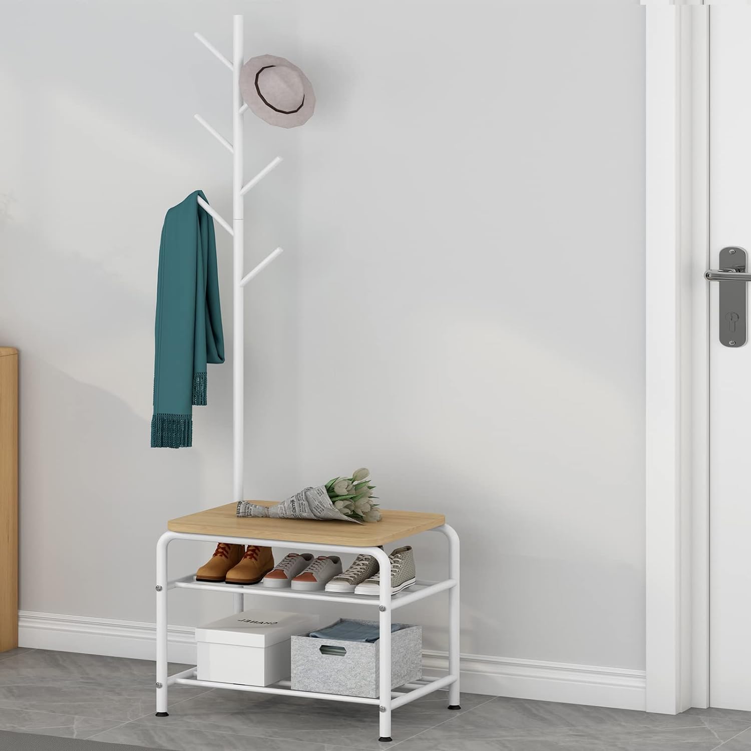 Coat and Shoe Rack - White