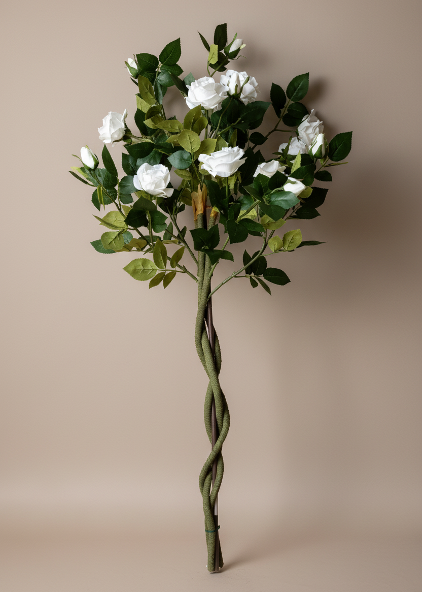 Artificial White Twisted Rose Plant - 4 Feet