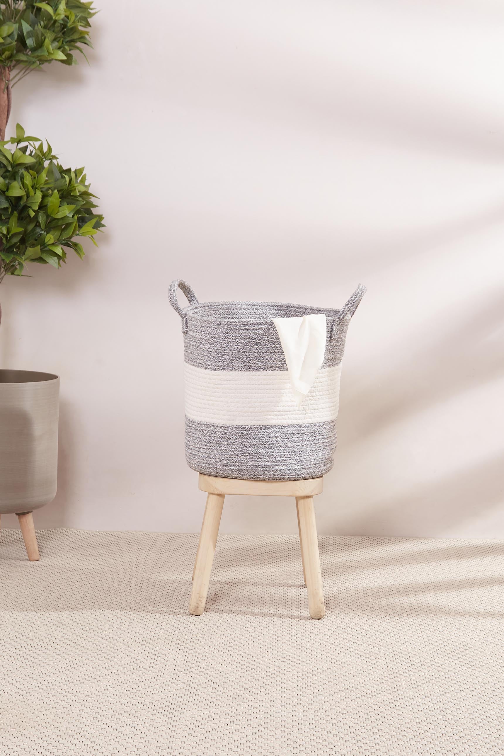 Cotton Grey &amp; White Basket - Set Of 3