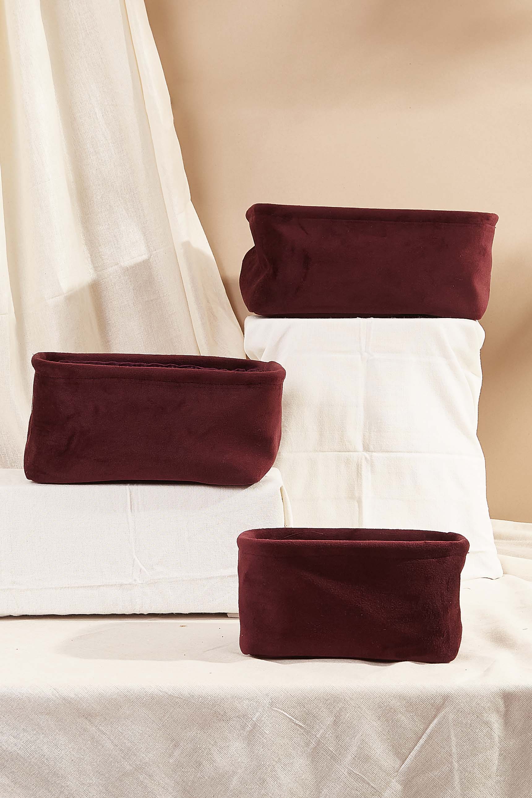 Velvet Maroon Basket - Set Of 3