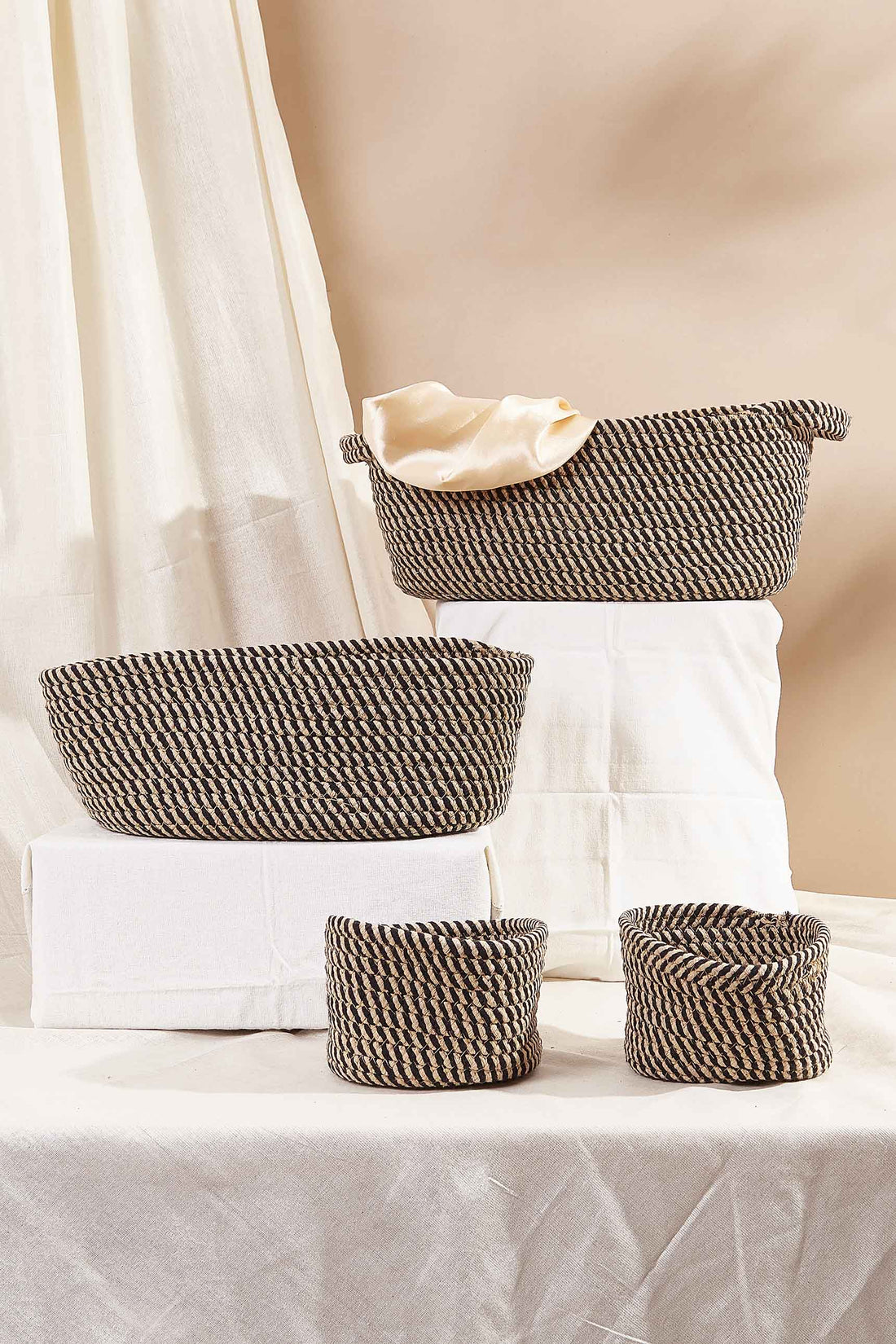 Sand & Black Rope Basket - Set Of 4