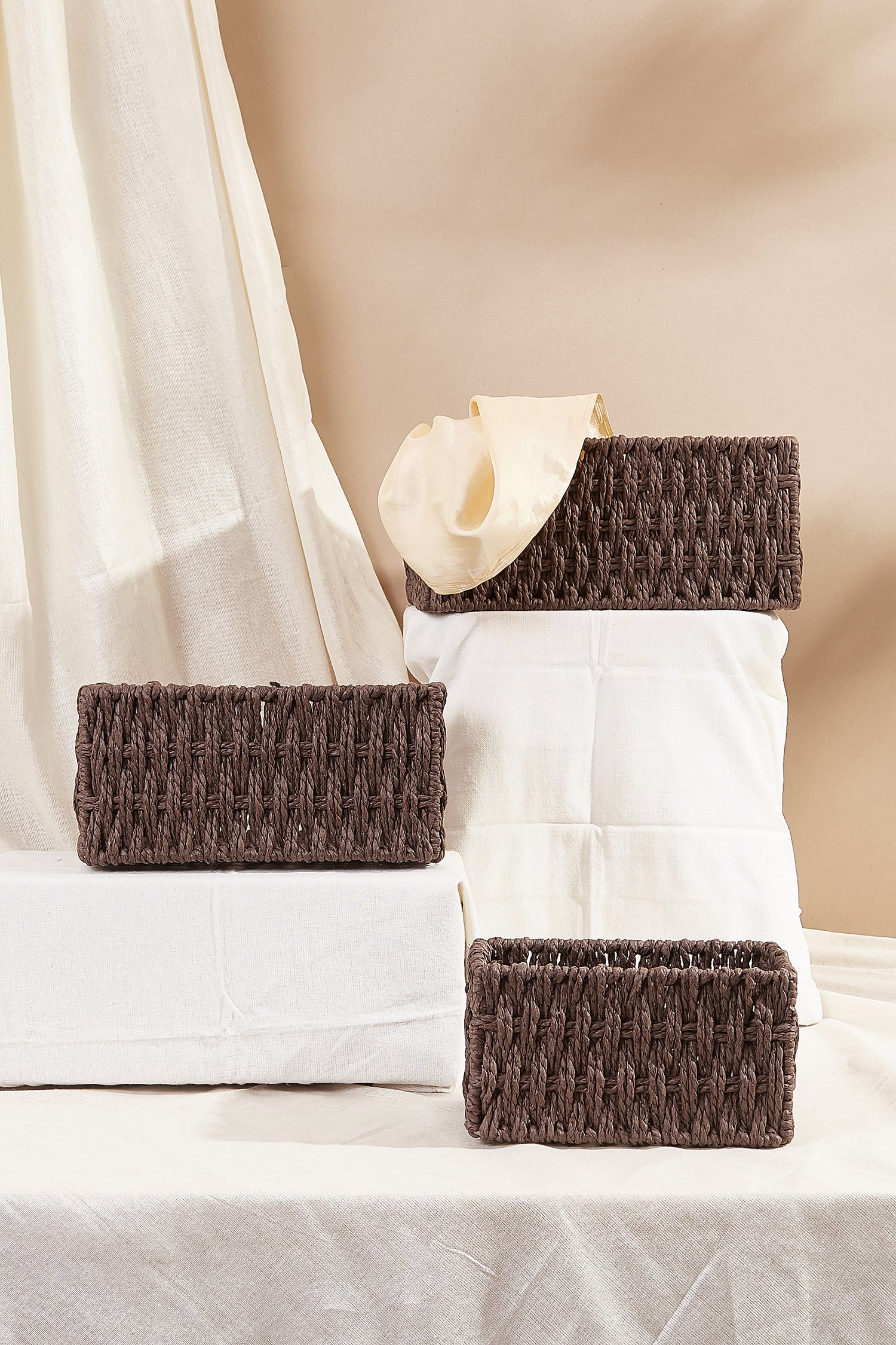 Brown Rope Organising Basket - Set Of 3