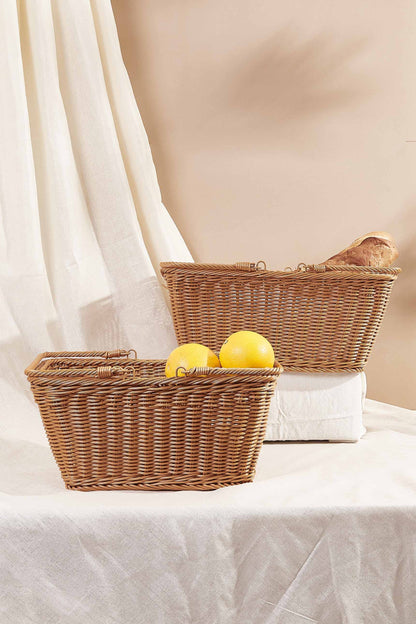 Plastic Rattan Rectangle Basket - Set Of 2