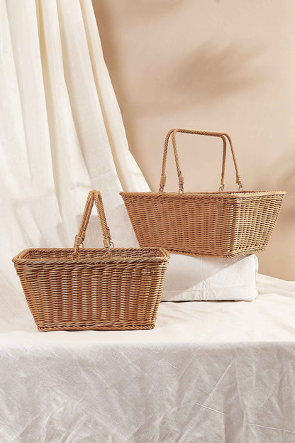 Plastic Rattan Rectangle Basket - Set Of 2