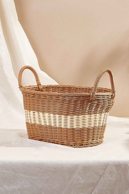 Plastic Rattan Brown &amp; White Picnic Basket - Large