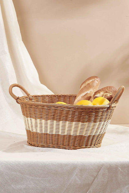 Plastic Rattan Brown &amp; White Picnic Basket - Small