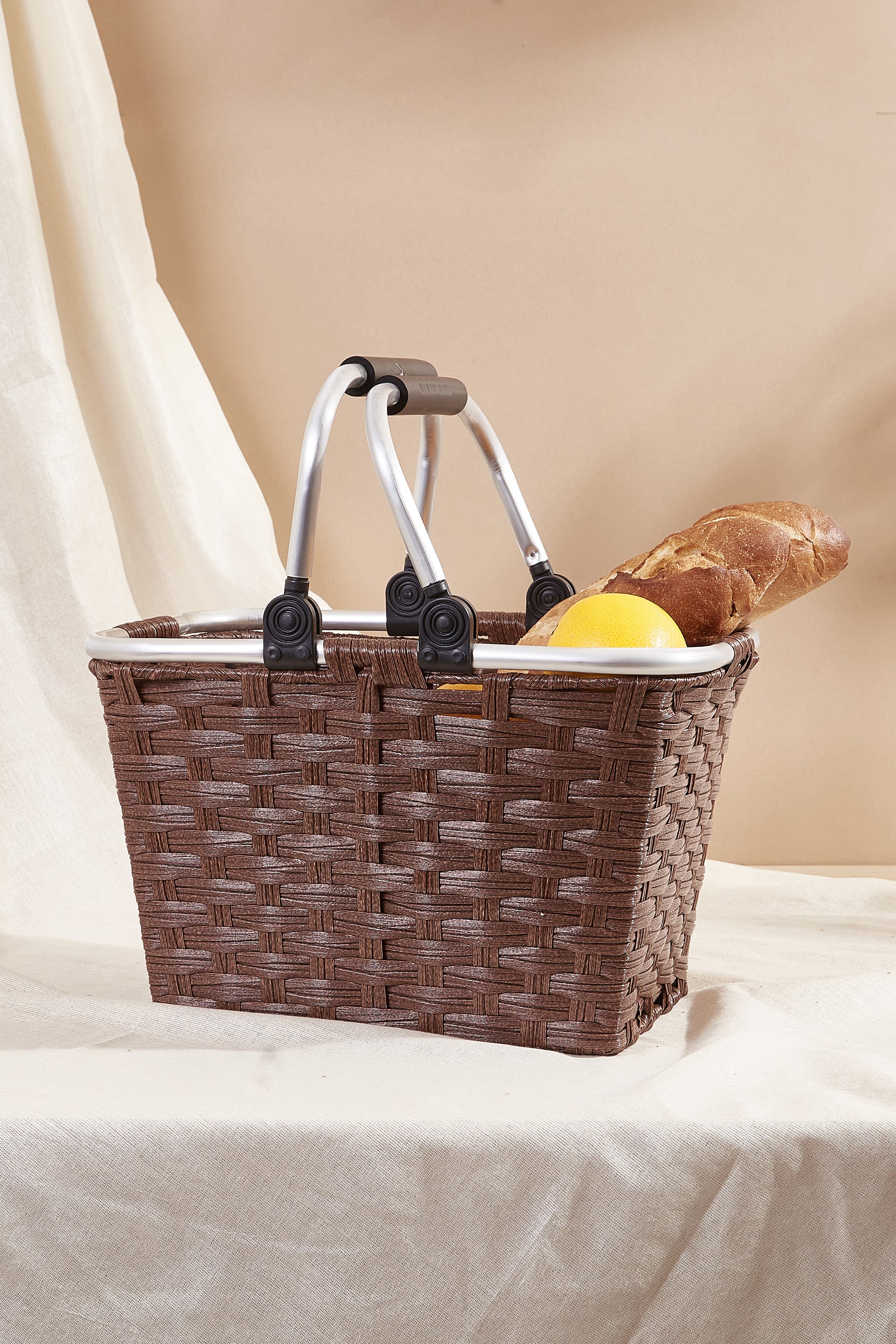 Brown Woven Picnic Basket With Handle
