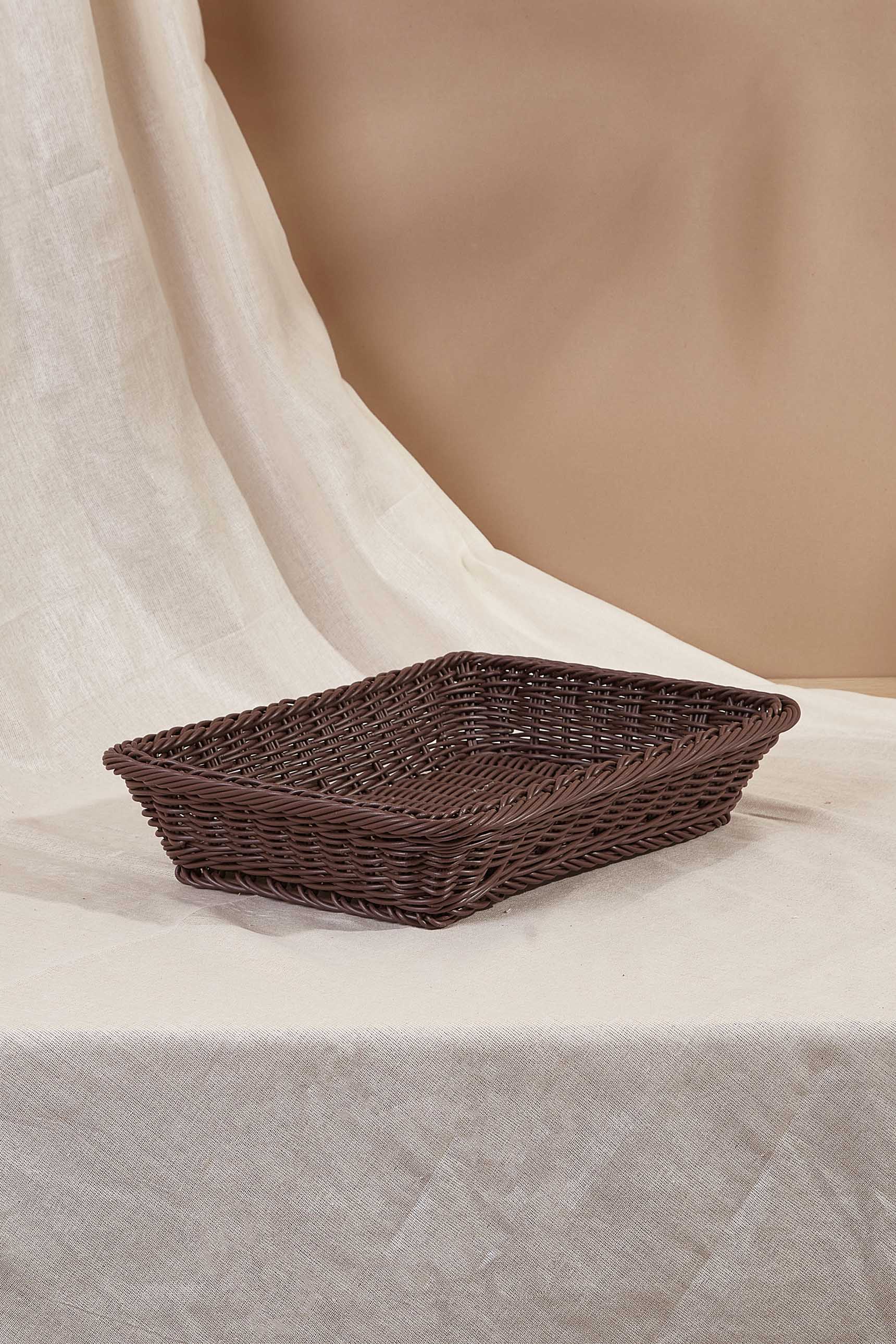 Brown Plastic Rattan Storage Tray - Small