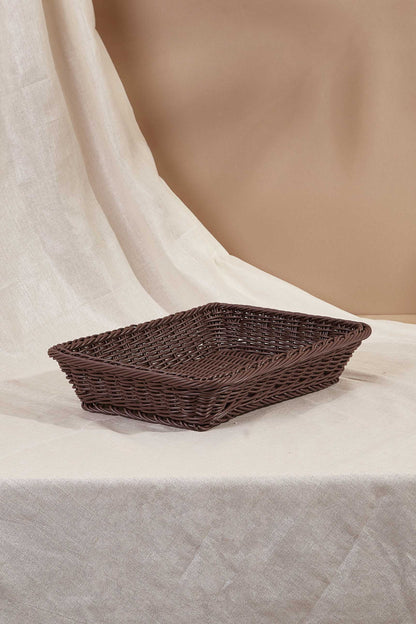 Brown Plastic Rattan Storage Tray - Small