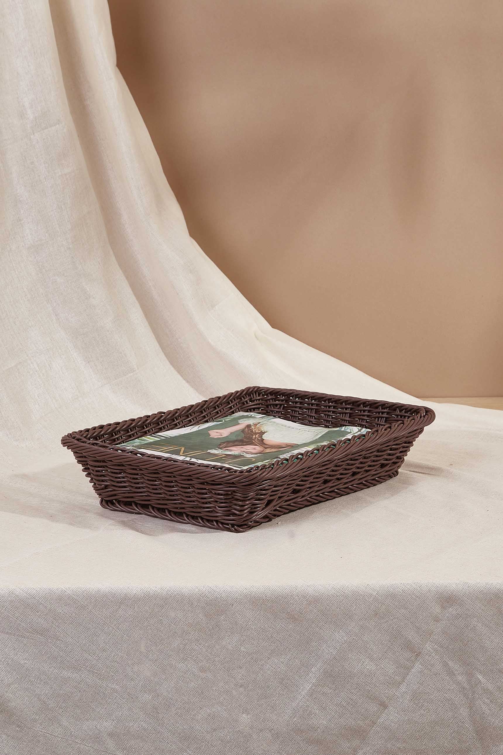 Brown Plastic Rattan Storage Tray - Small