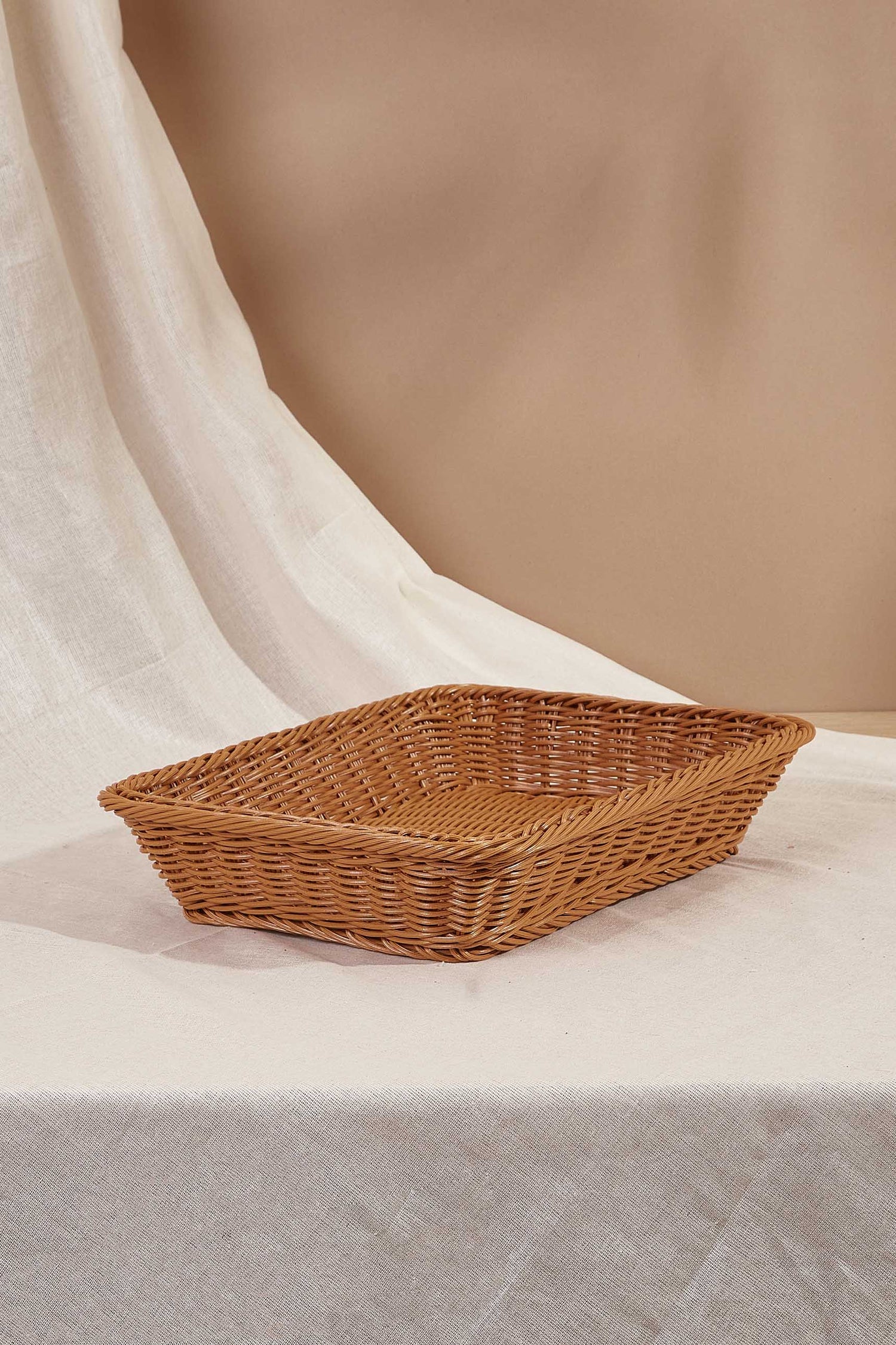 Tan Plastic Rattan Storage Tray - Small