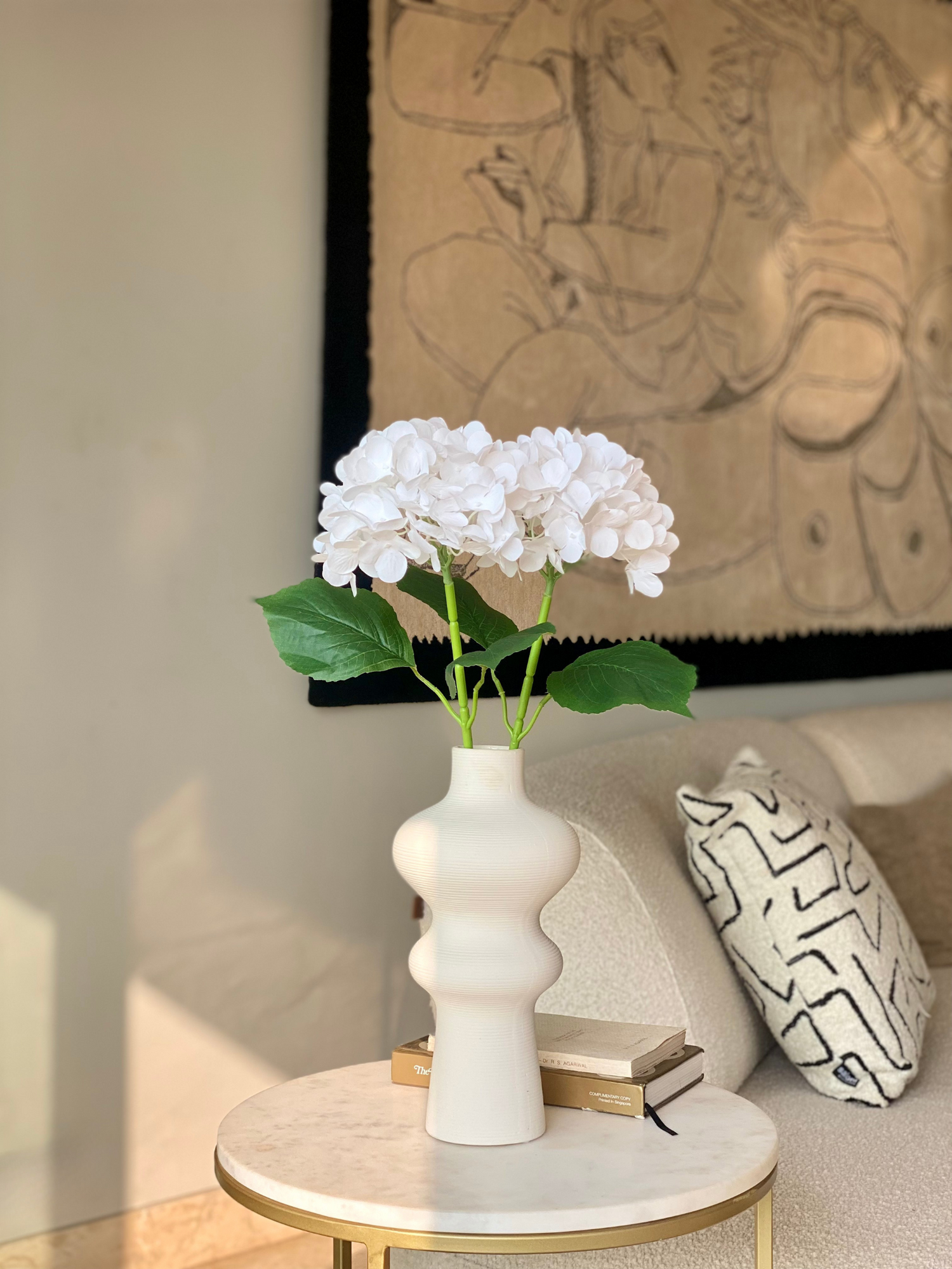 Artificial White Hydrangea Flower Stem - Set of 2