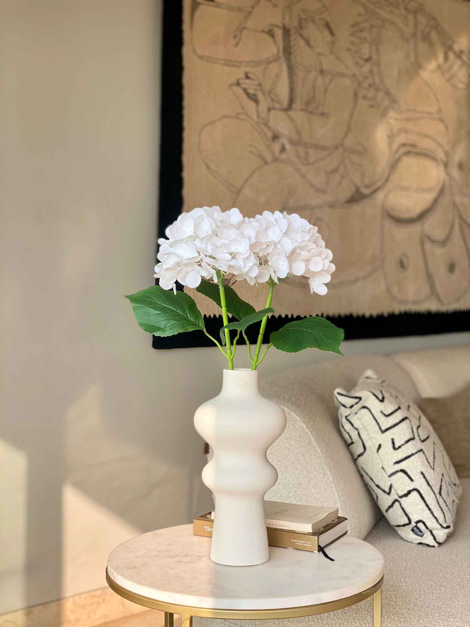 Artificial White Hydrangea Flower Stem - Set of 2