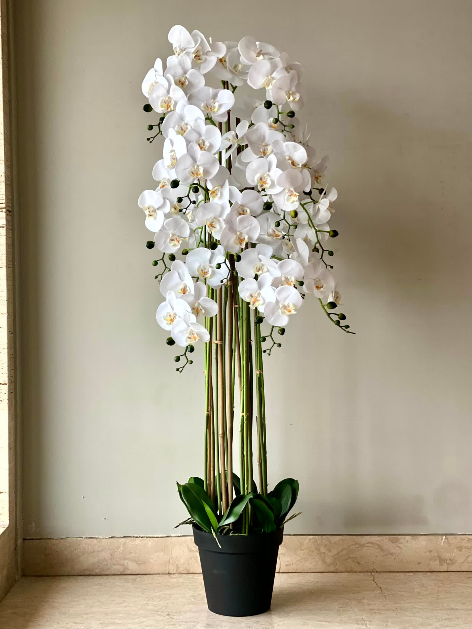 Artificial White Orchid Bloom Plant - 5 Feet