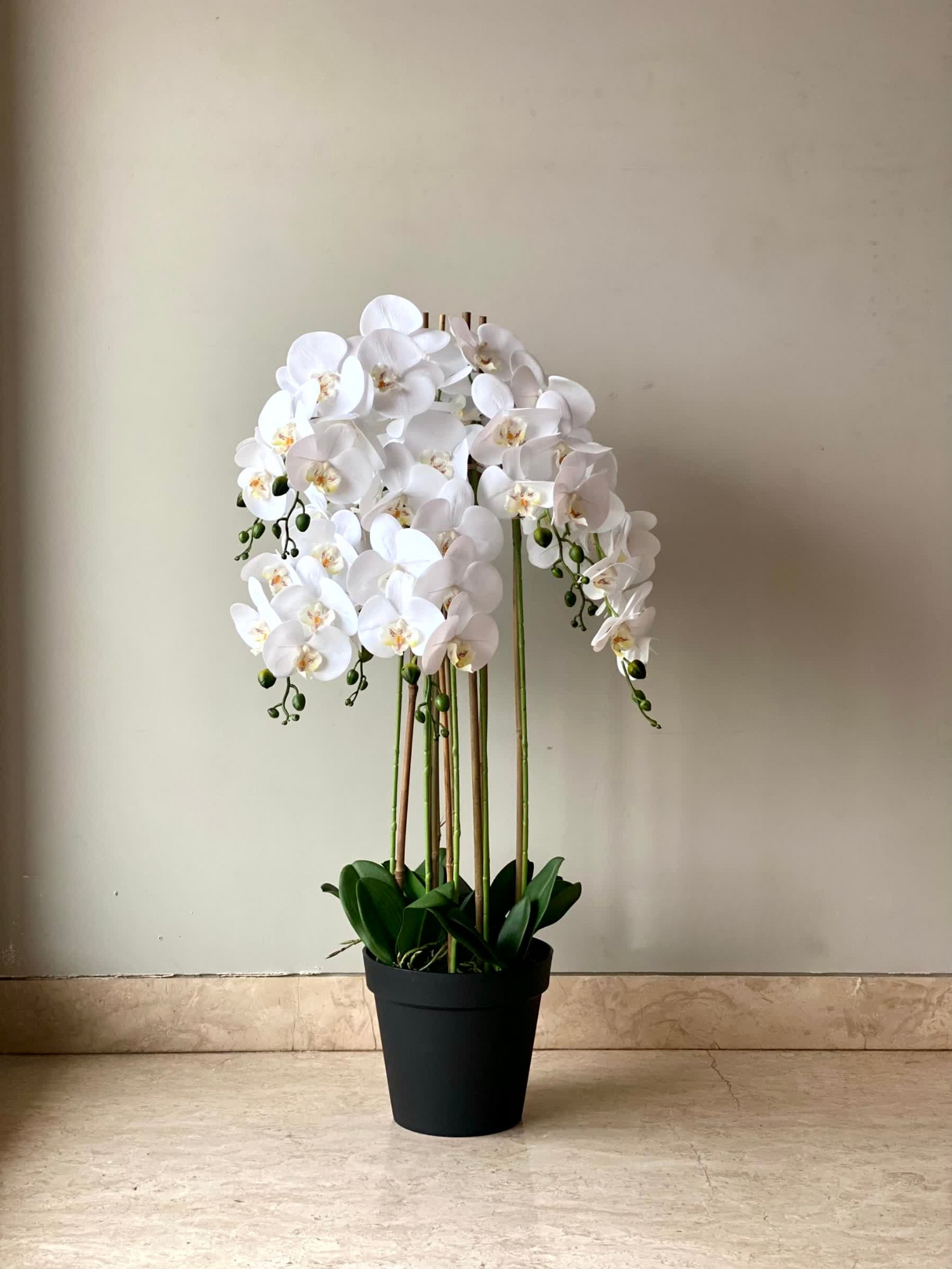 Artificial White Orchid Bloom Plant - 3 Feet