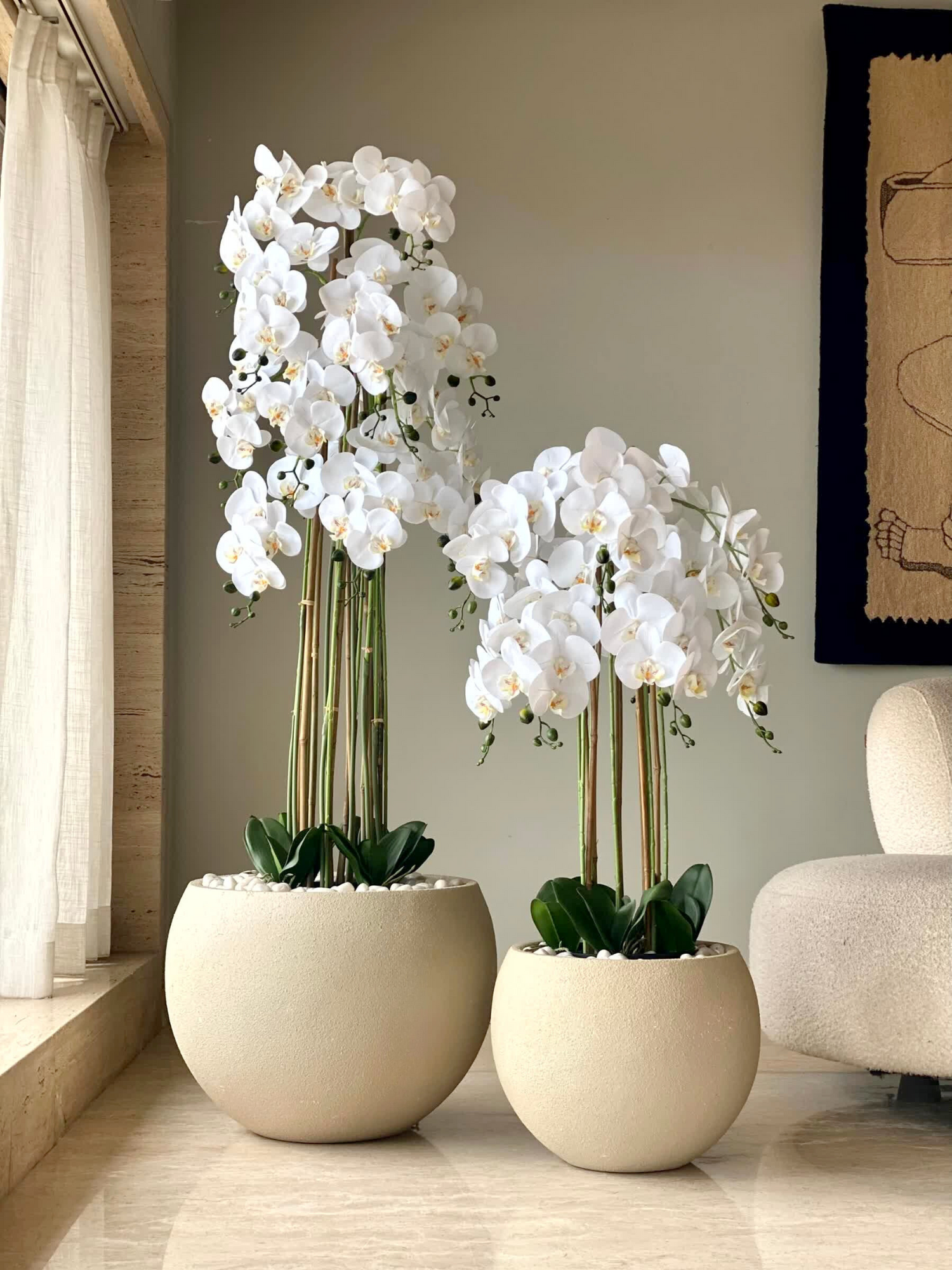 Artificial White Orchid Bloom Plant - 3 Feet